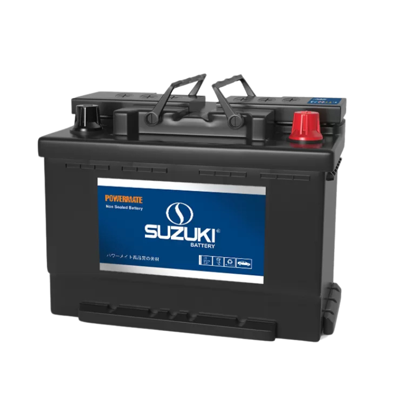 Schwarze Suzuki Powermate Batterie mit roter Polkappe und Tragegriffen