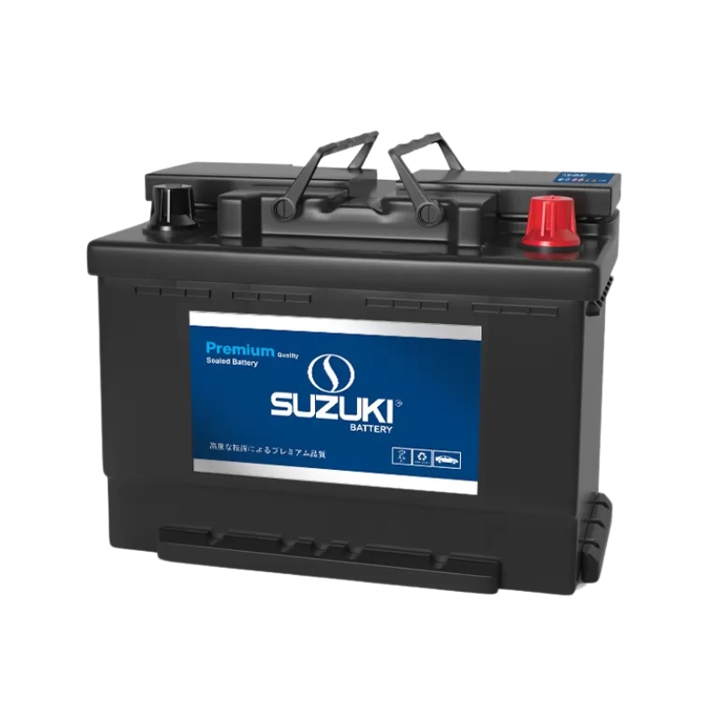 Schwarze Suzuki Premium versiegelte Autobatterie mit rotem Pluspol-Schutzdeckel